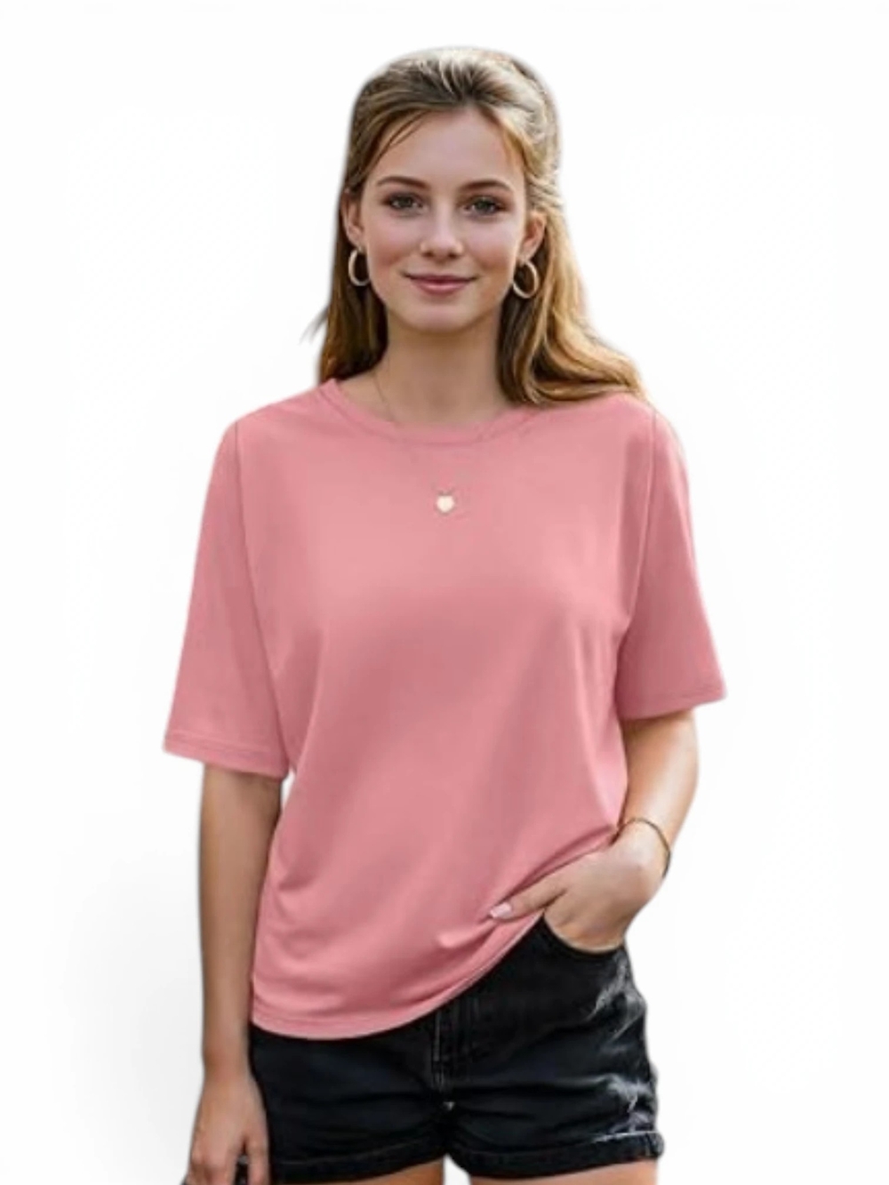 🆕️ Huukeay Womens Half Sleeve Crewneck Casual Top Size Large Rose Pink
